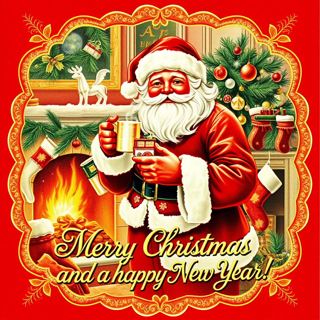 Vintage Holiday Postcard: Santa Claus Wishes Merry Christmas