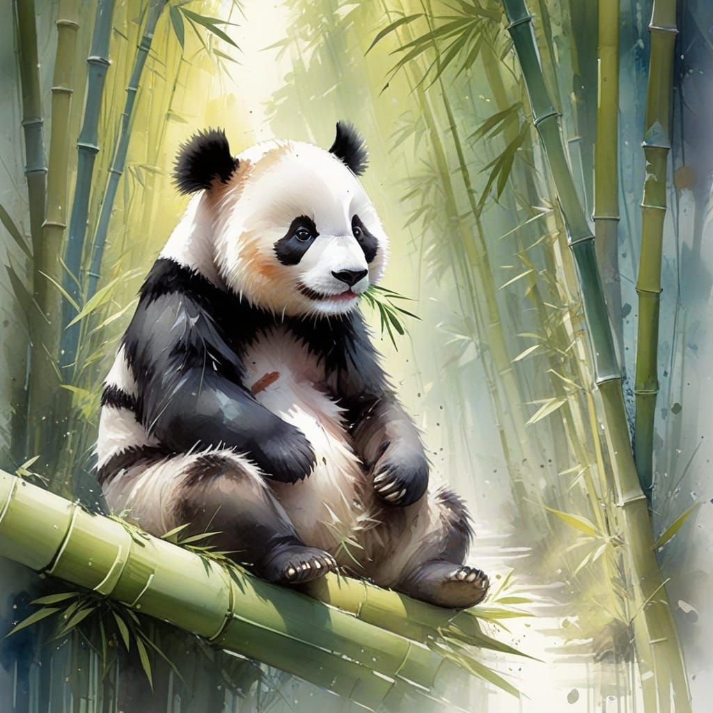 Panda Embarks on a Sunlit Bamboo Forest Adventure