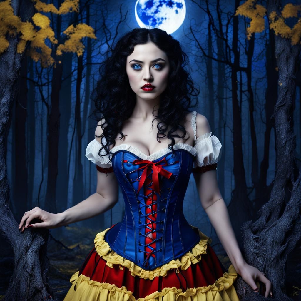 Gothic Snow White in Dark Forest: Fantasy Art