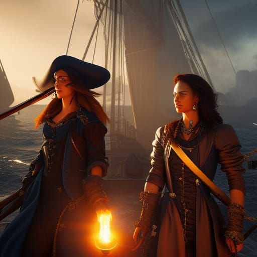 Anne Bonny and Mary Read: Elegant Pirate Portrait