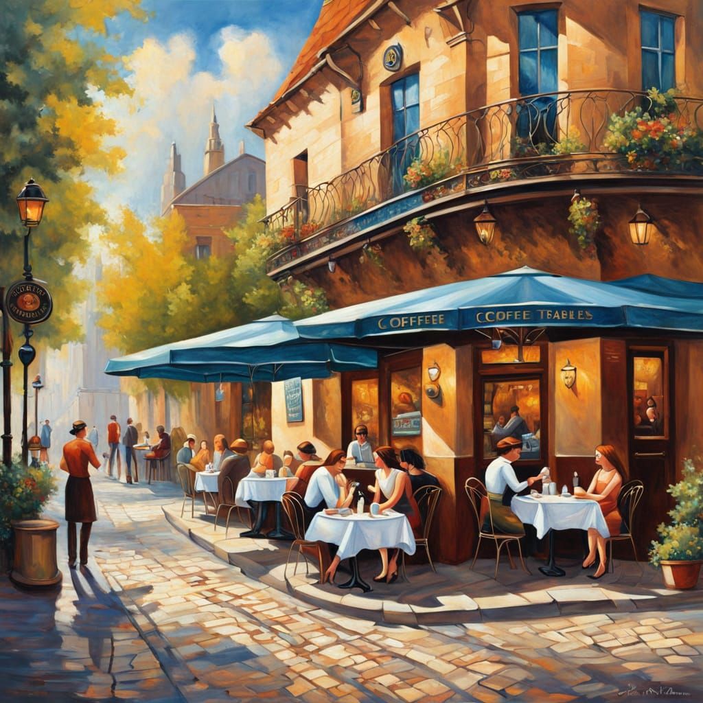 Vintage Corner Coffee Shop in Art Deco Style