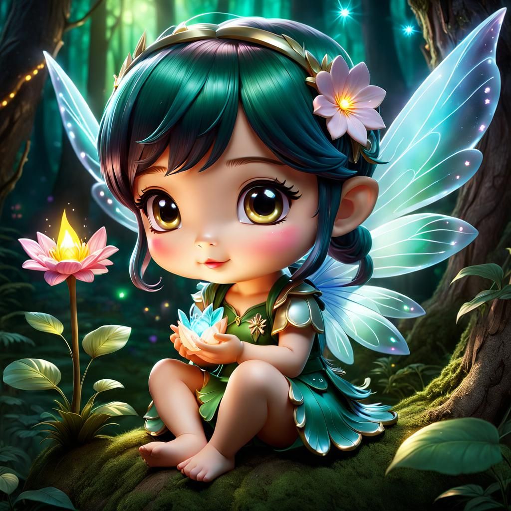 Adorable Chibi Fairy in Magical Forest