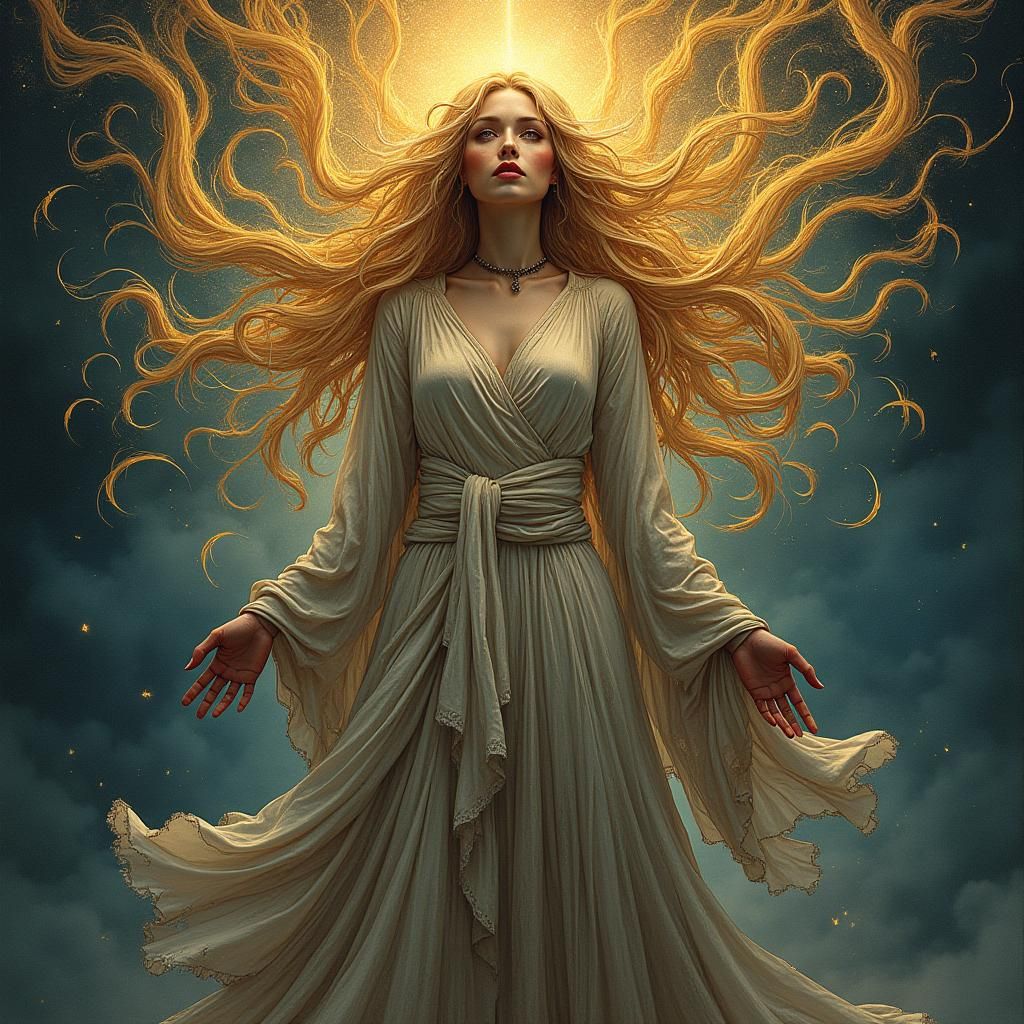 Mystical Woman Transforms into Witch, in Blake Style