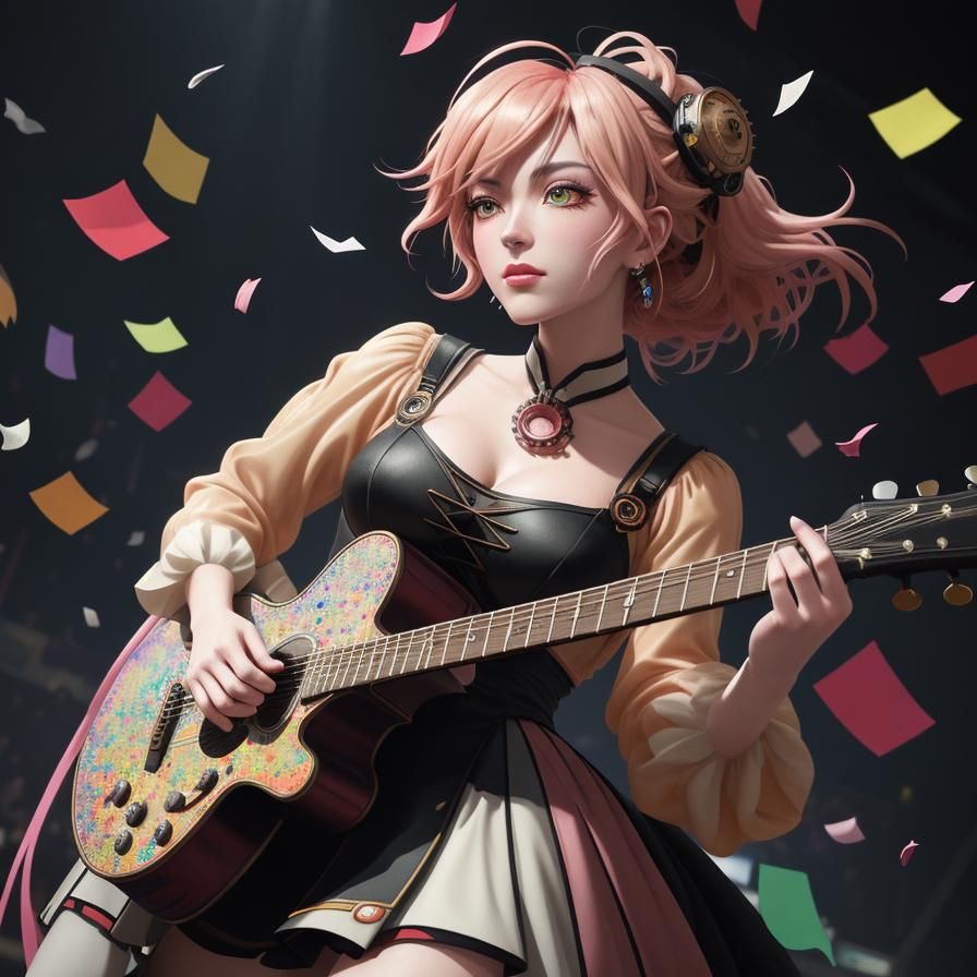 Anime Musician on Stage with Confetti