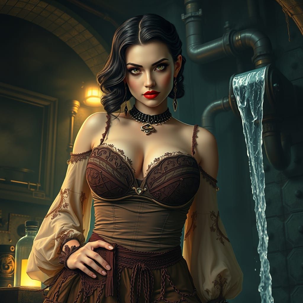 Vault Dweller in Post-Apocalyptic Speakeasy, Art Nouveau Sty...