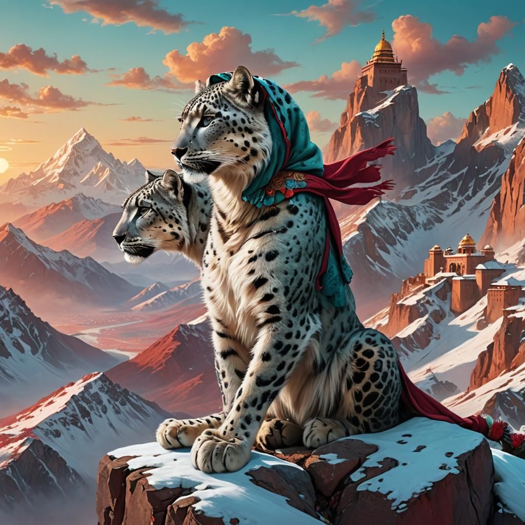 Snow Leopard Woman on Mountain Peaks