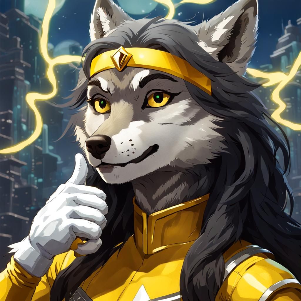 Anthro Grey Wolf in Yellow Power Ranger Suit