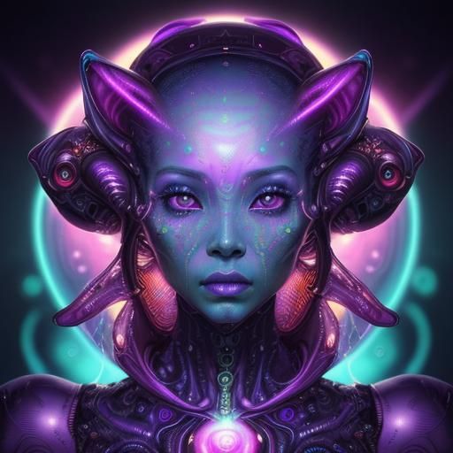 Psychedelic Alien Portrait in Pop Surrealism Style