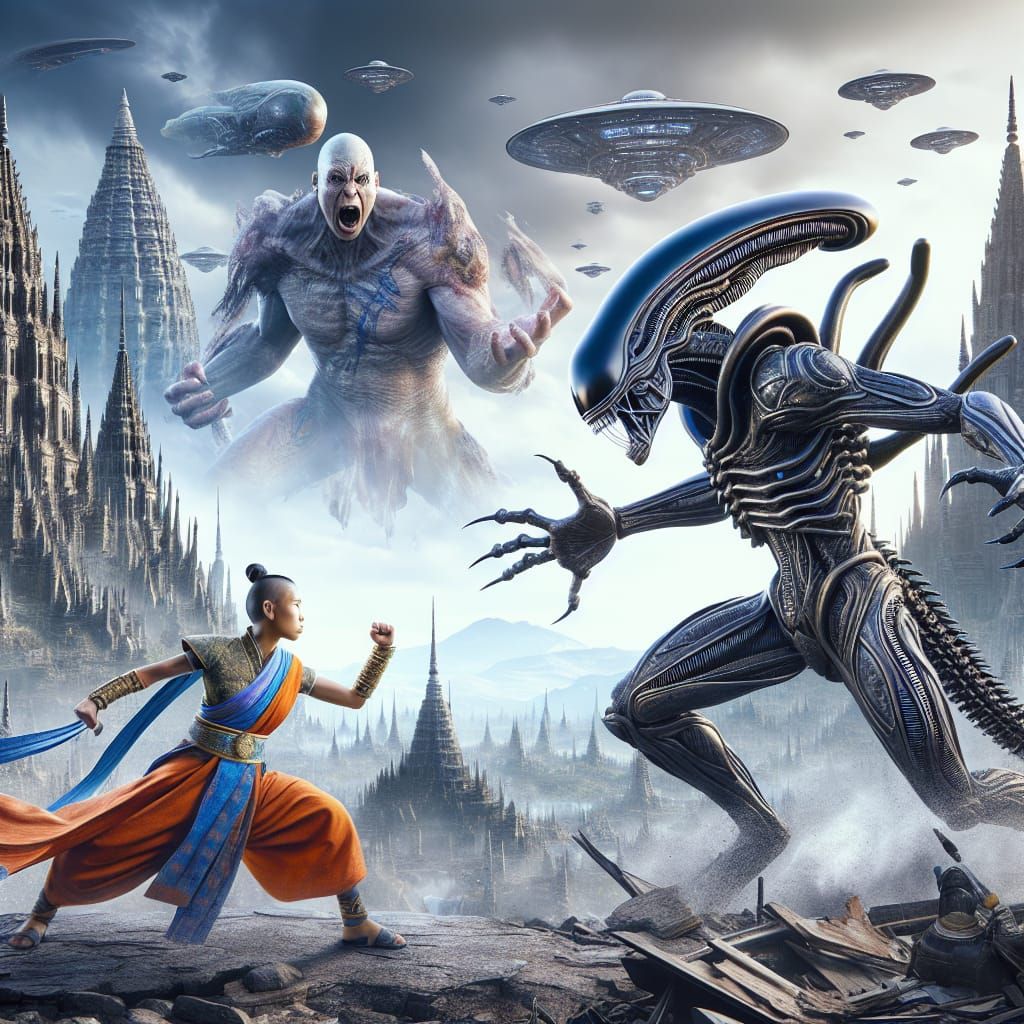 Monk superhero fights off alien invasion and kaiju