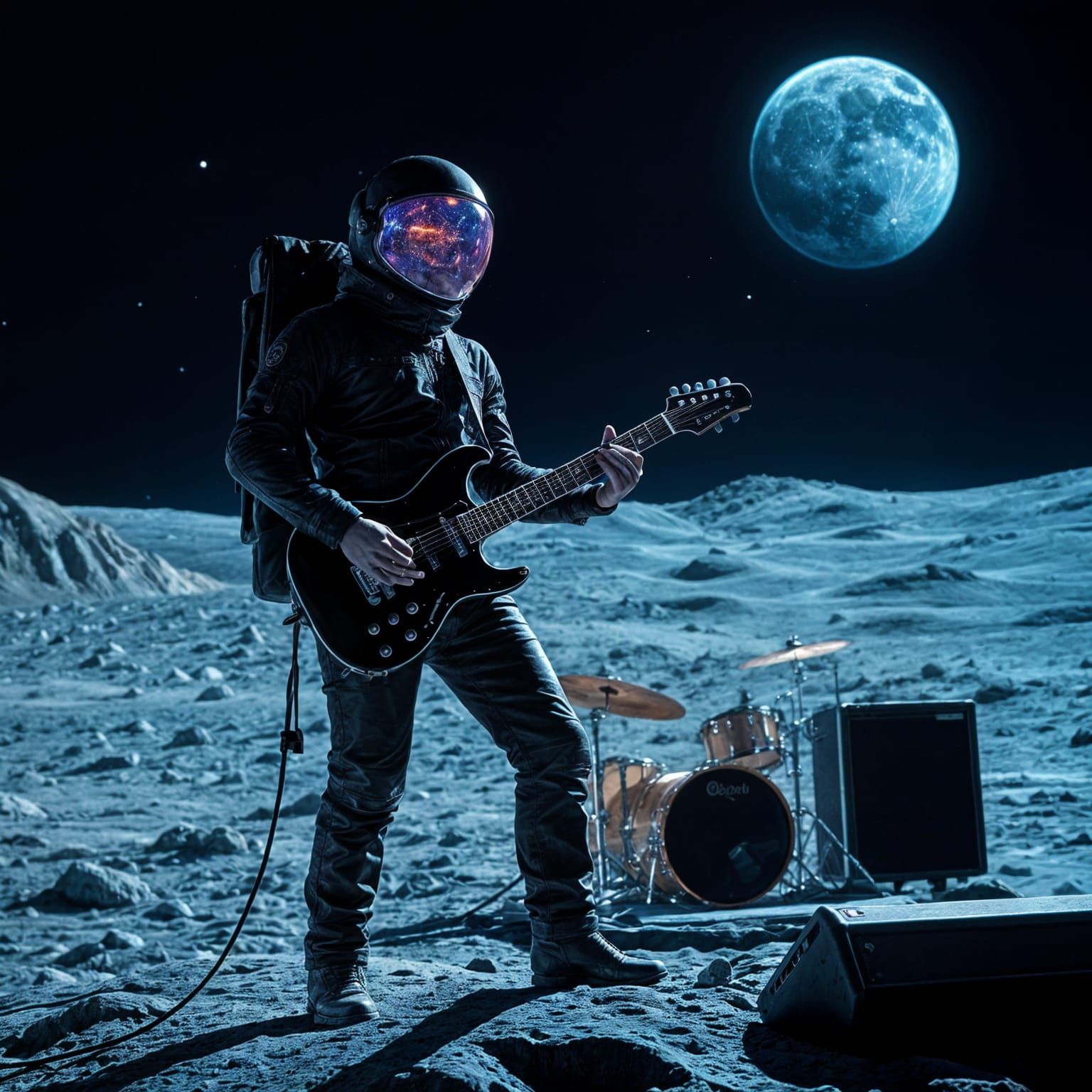 Moon Rock Concert with Earth Backdrop