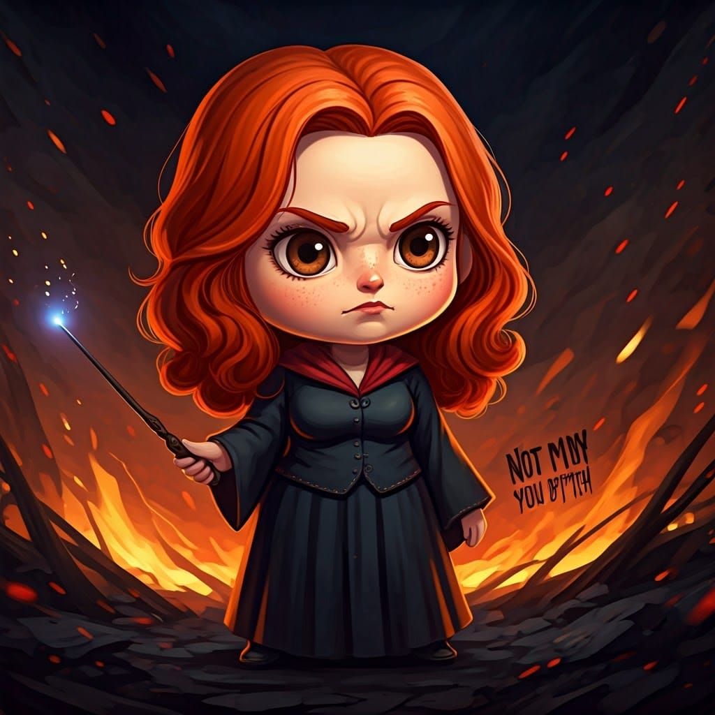 Chibi Molly Weasley in Fiery Battle Scene