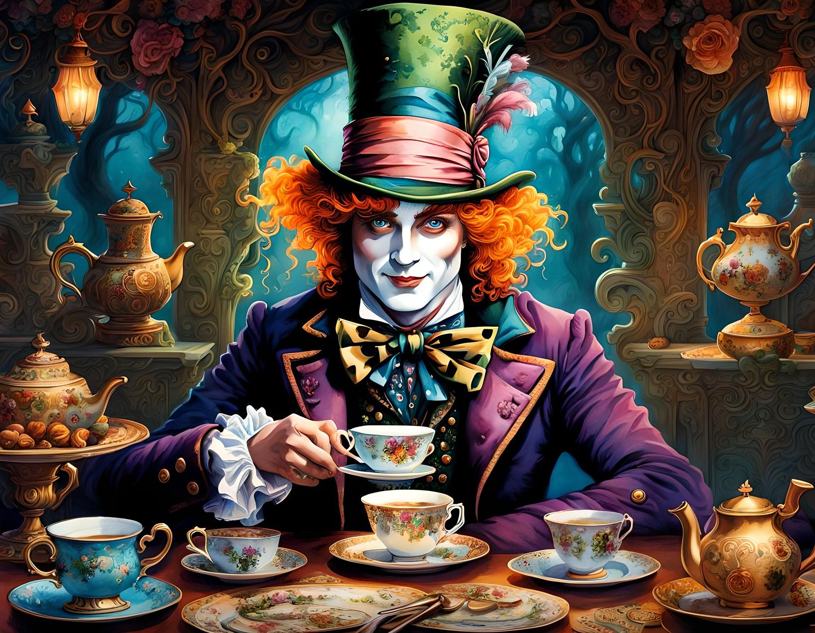 Mad Hatter's Fairytale Tea Party: Watercolor Comic Art