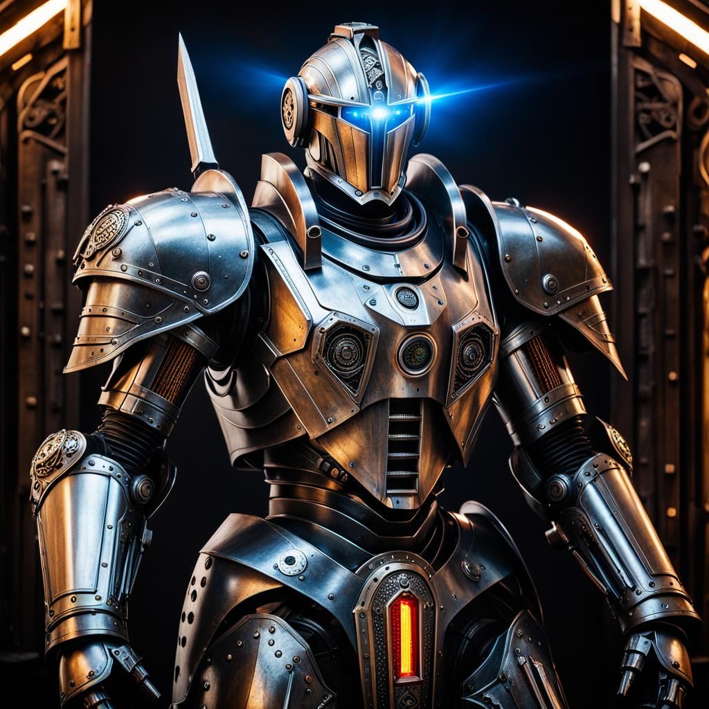 Medieval Sci-Fi Robot Knight with Laser Sword