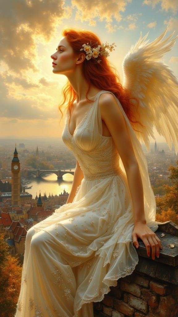 Ethereal Angel in Pre Raphaelite Oil Painting