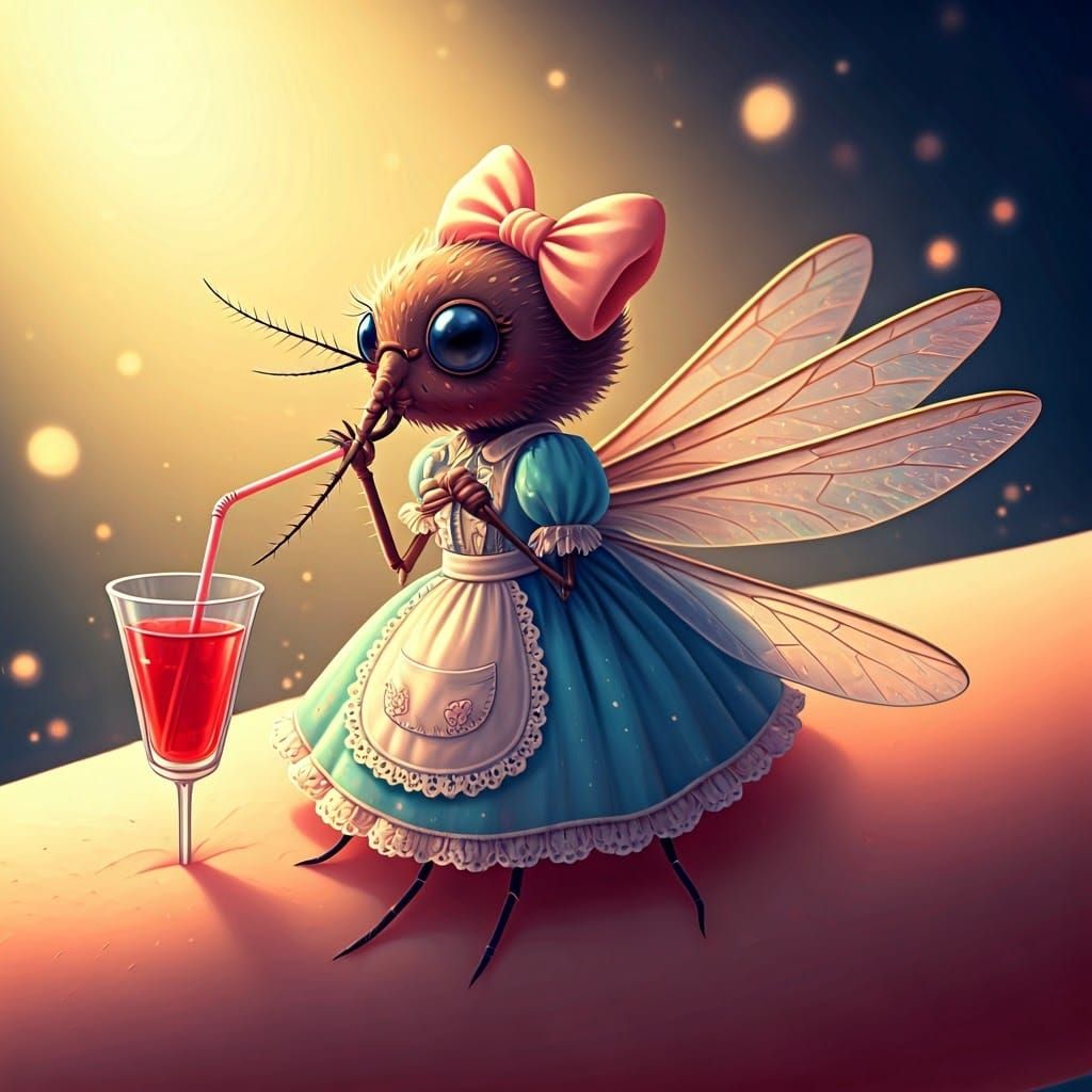 Chibi Mosquito Drinks in Macro Soft Focus