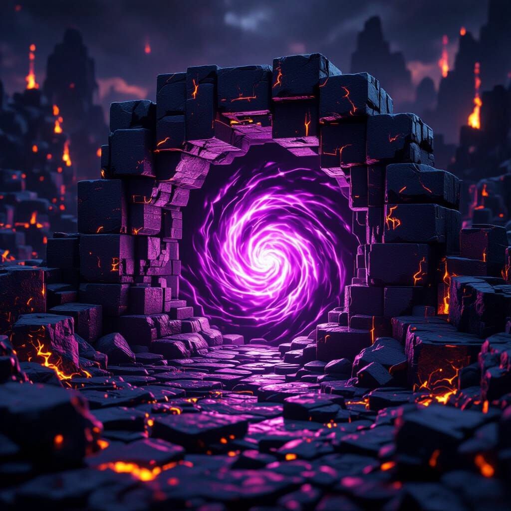 Photorealistic Nether Portal in Swirling Light