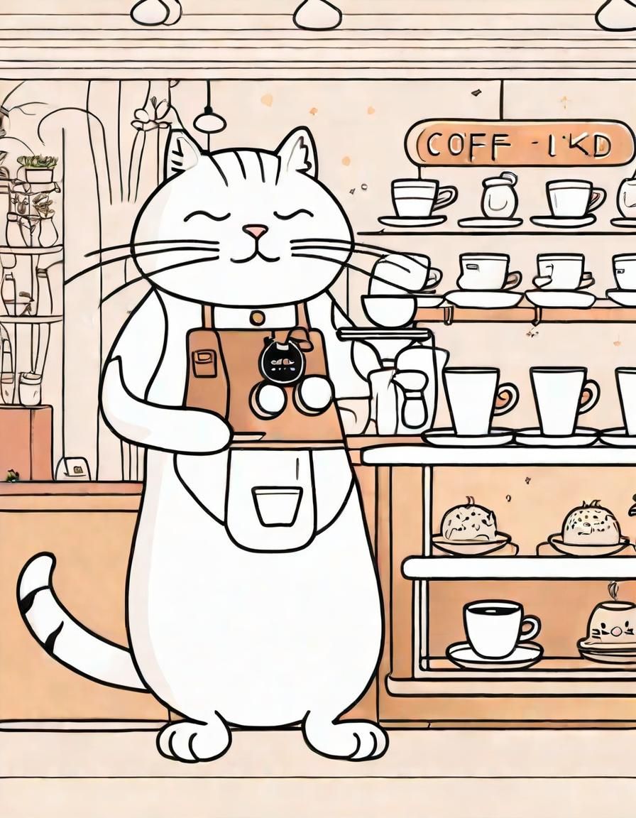Cozy Cat Barista in a Whimsical Coffee Shop