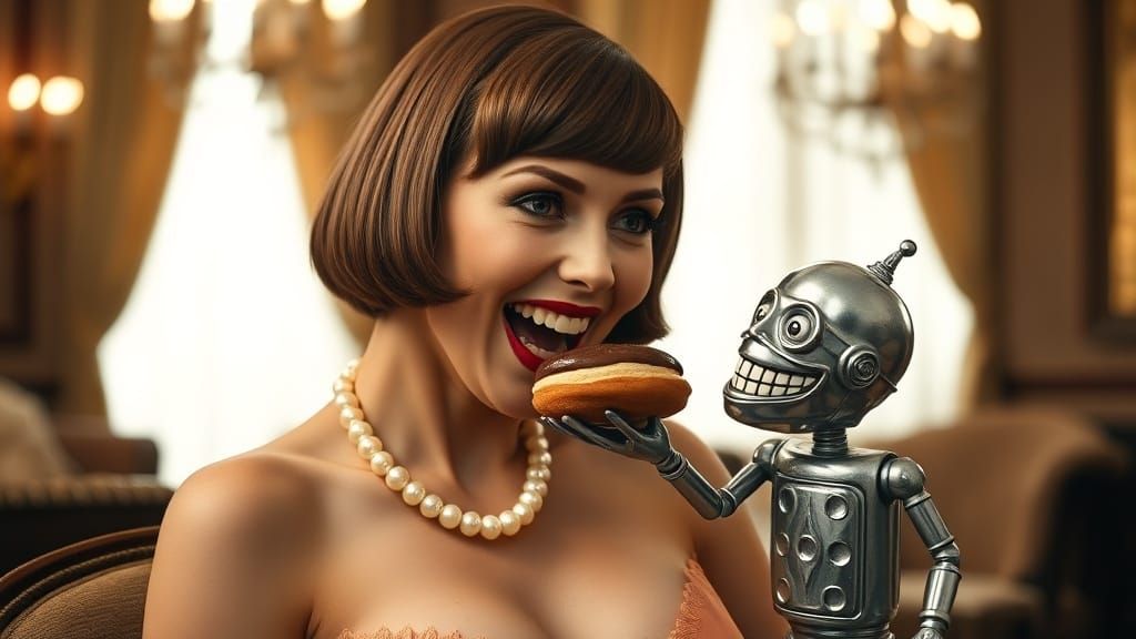 1920s Flapper Gets Eclair From Grinning Tin Man