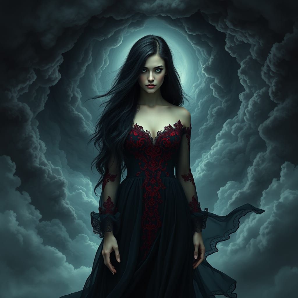 Mystical Goddess in Dark, Biomechanical Dreamscape