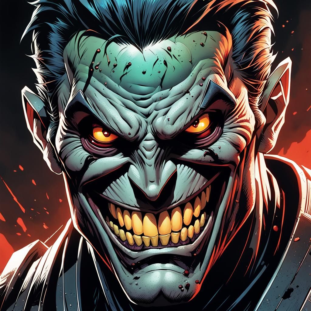 Freaked Out Villain with Glasgow Smile in Comic Art