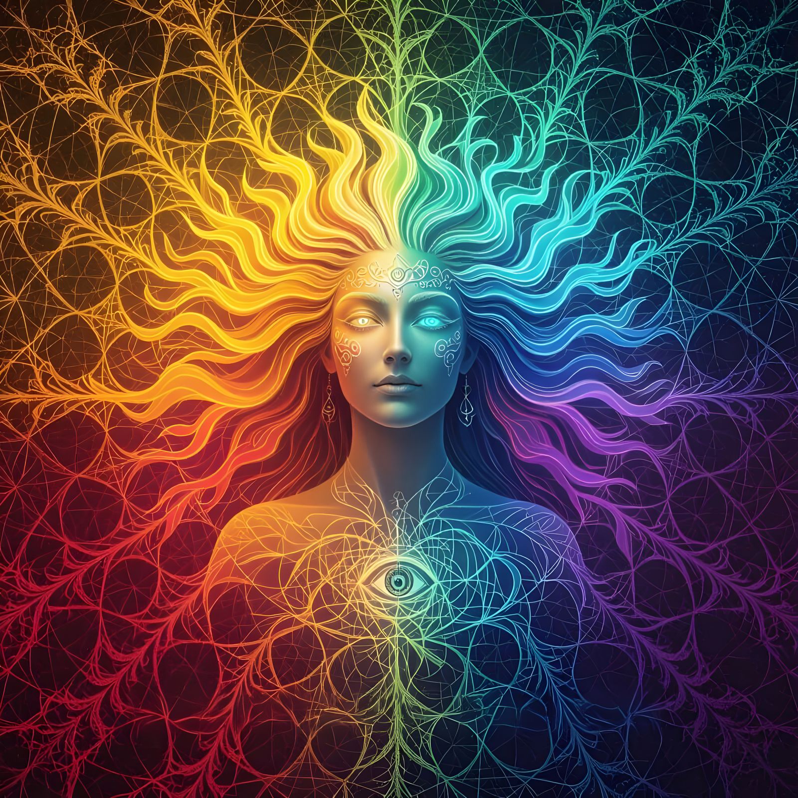 Mystical Oracle with Fractal Flame Hair