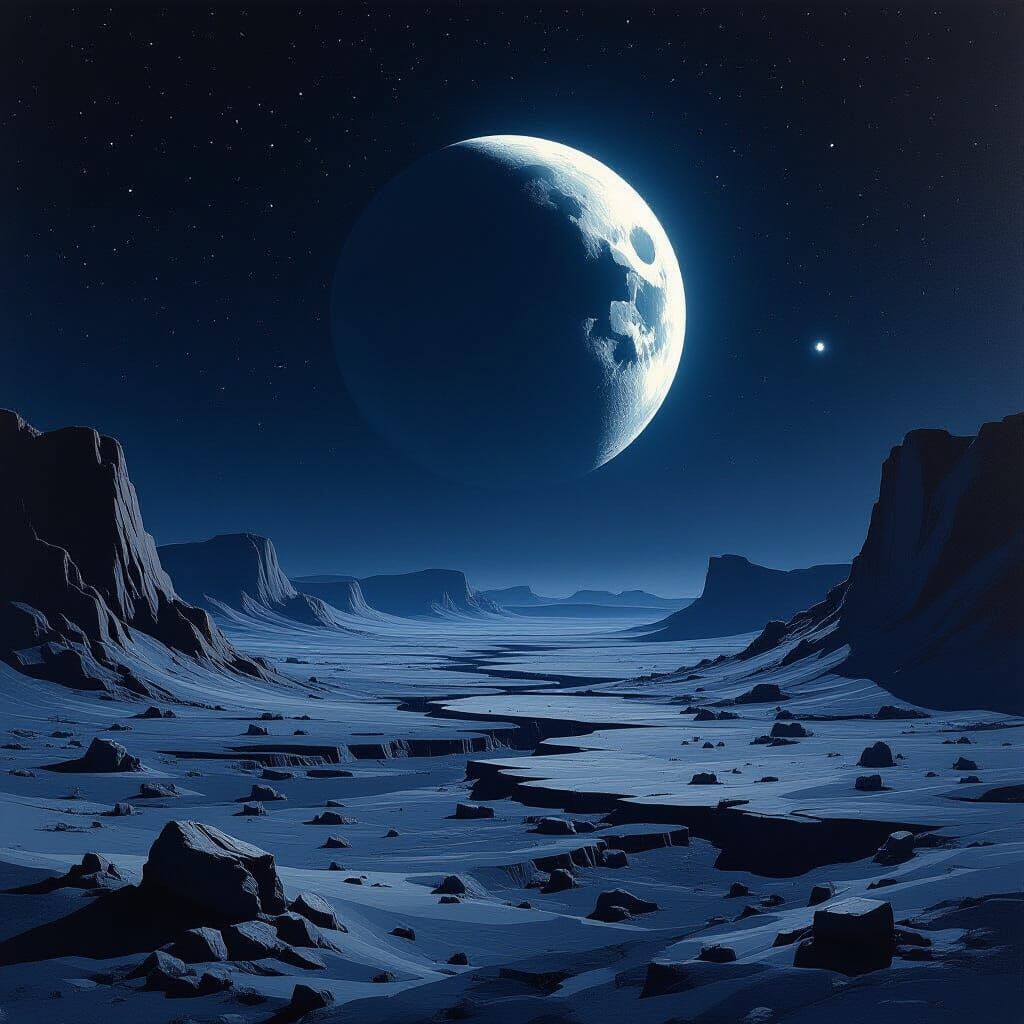 Desolate Lunar Landscape in Futuristic Style