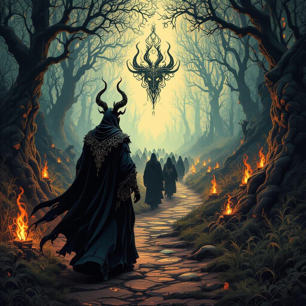 Mystical Baphomet Ritual in Abstract Fractal Style