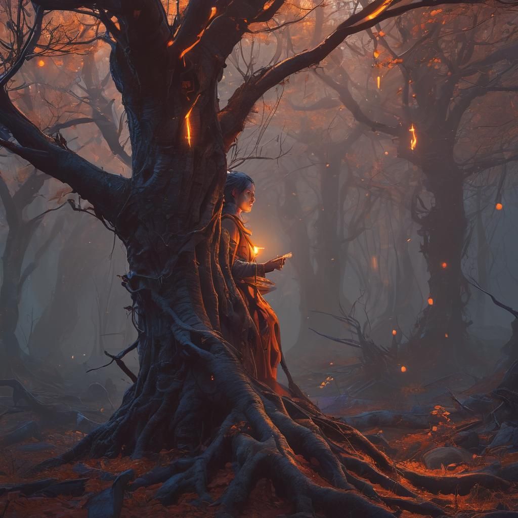 Sorceress Conjures Magic in Mystical Forest