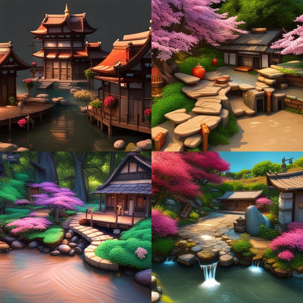 Japanese-Voodoo Game Level with Cherry Blossoms: 3D Digital ...