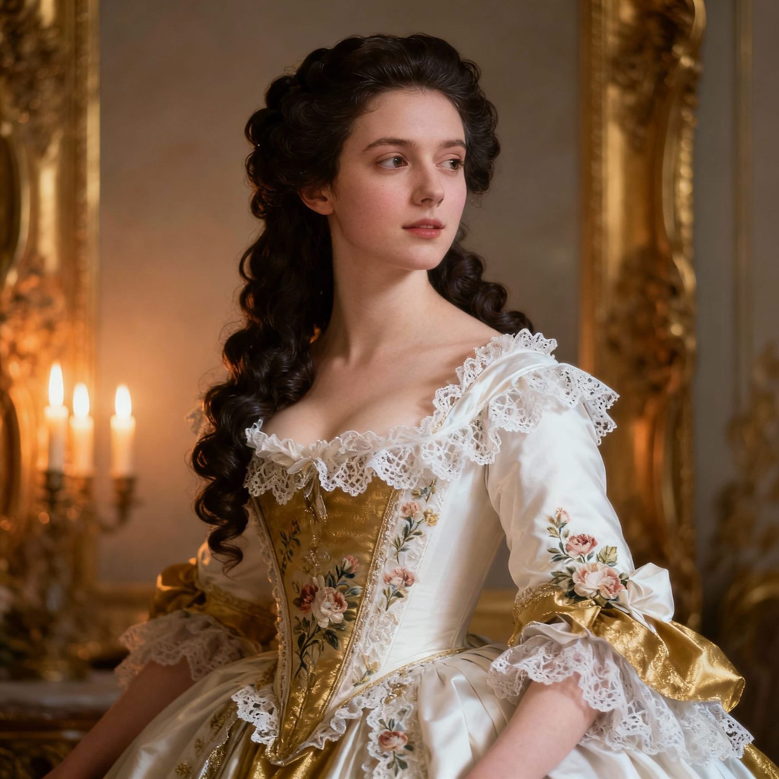 18th Century Young Woman in Intricate Gown