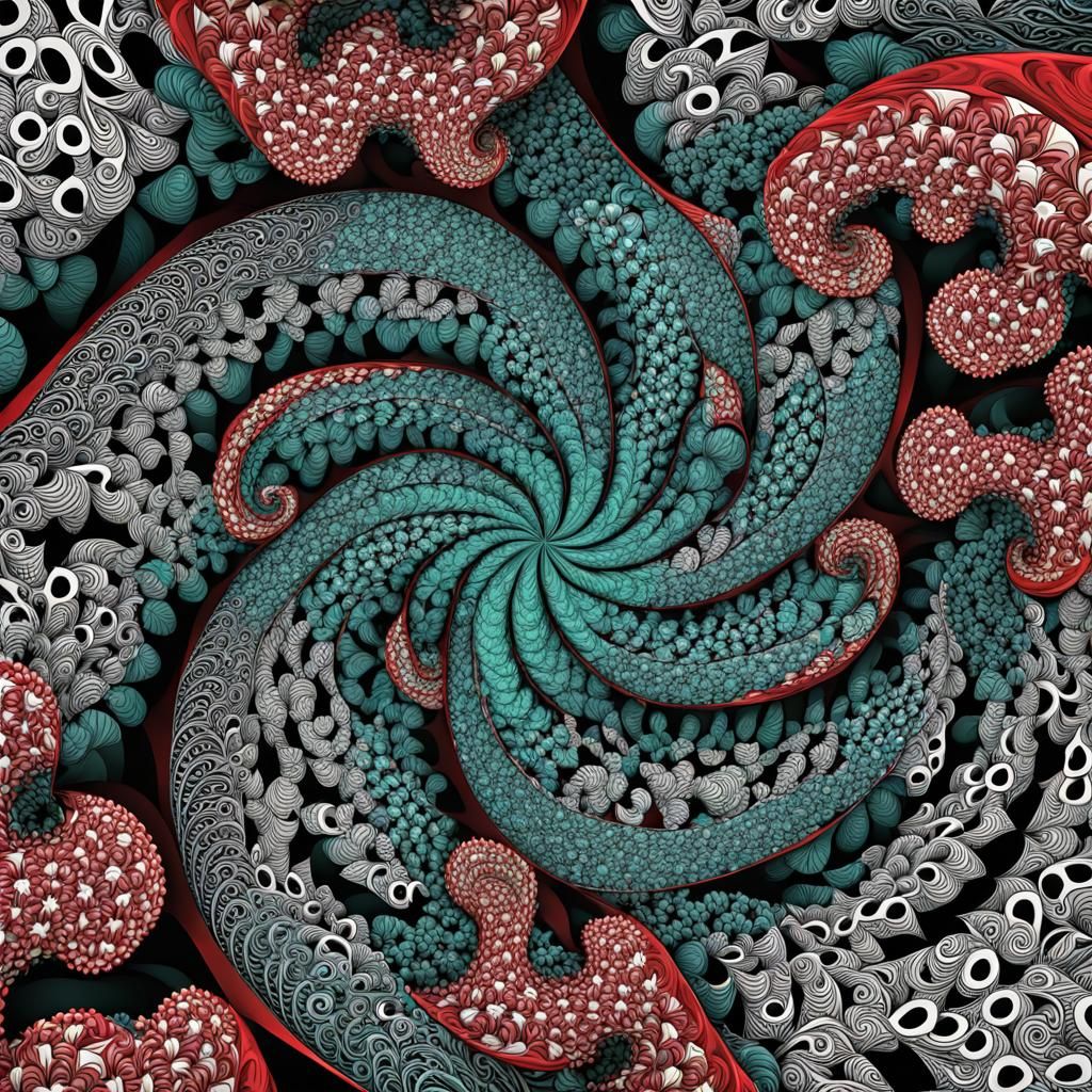 Abstract Fractal Art in Crimson and Clover