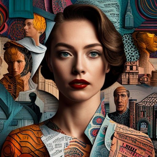 Mid-Century Modern Collage of Woman, Detailed Matte Painting