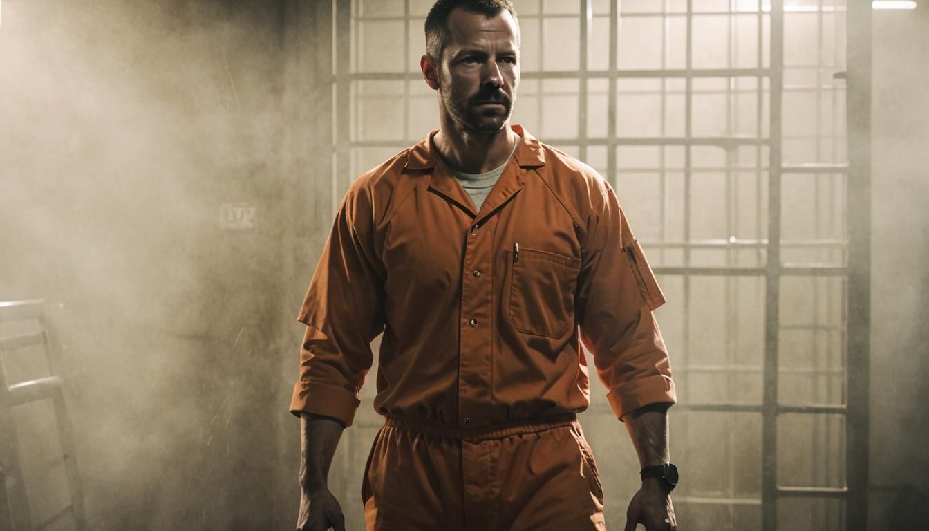 Dramatic Concept Art of a Prisoner Behind Bars