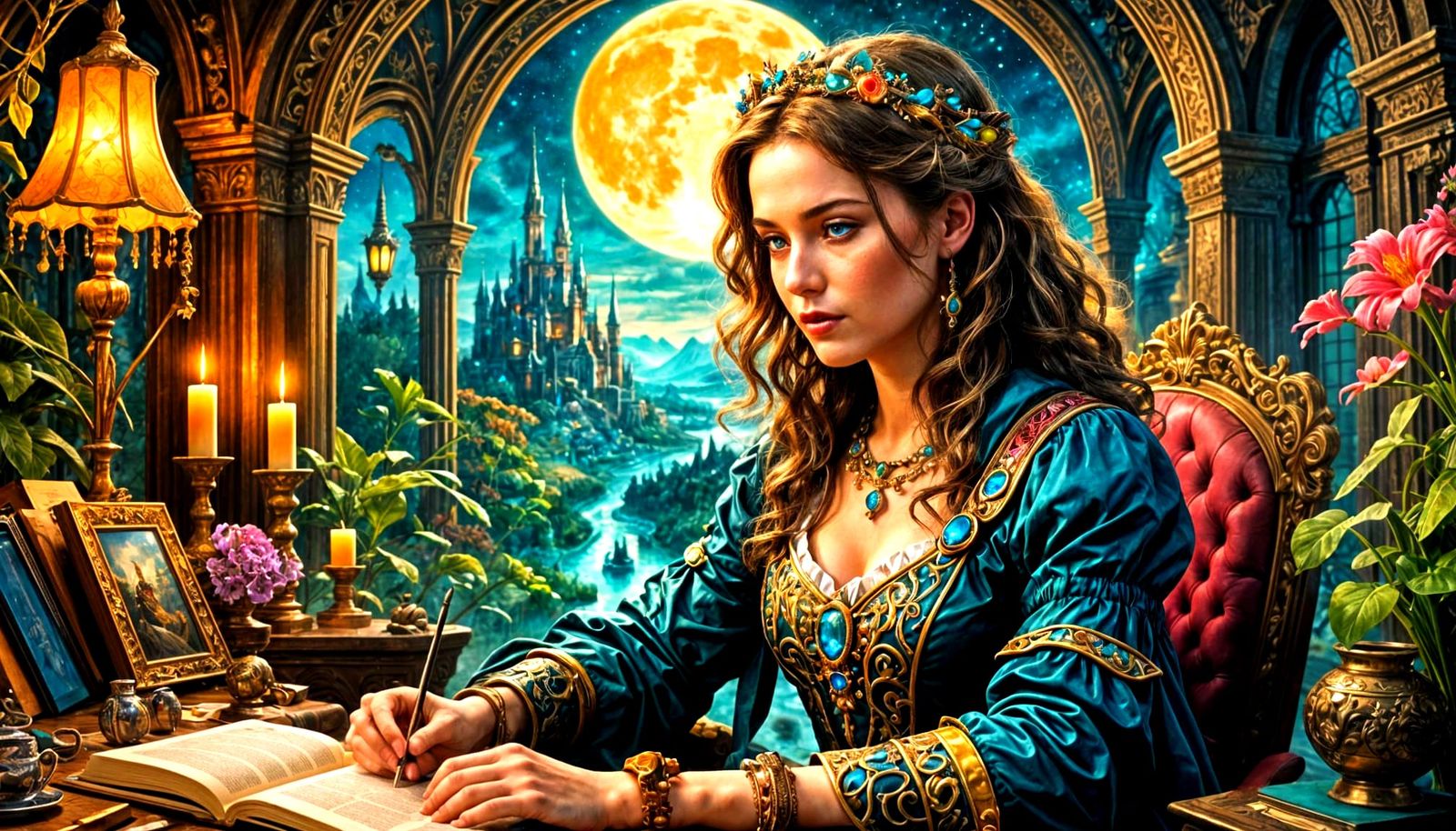 Maximalist Retro-Futuristic Scene: Ink & Watercolor Masterpi...