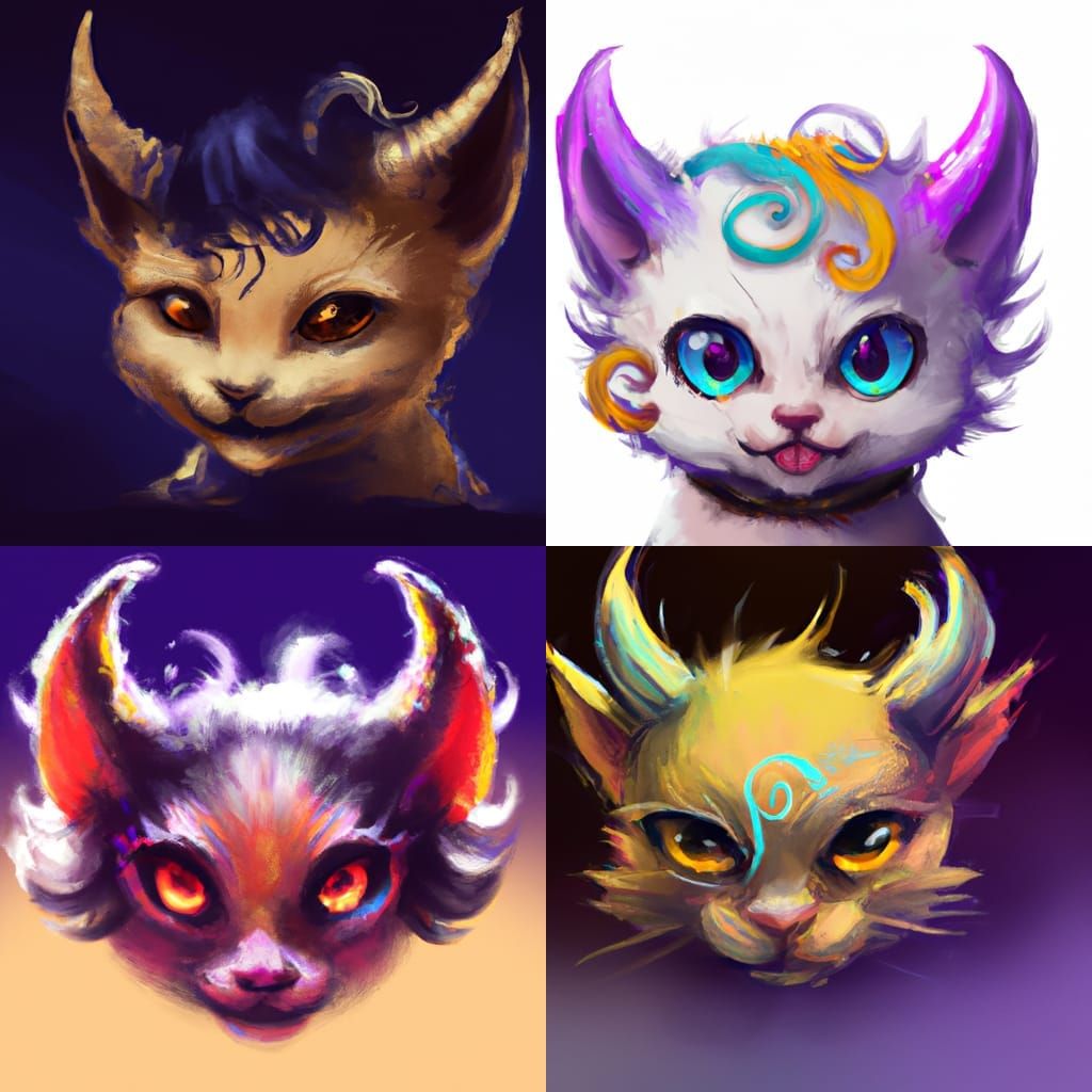 Cute Demon Kitten in Digital Painting Style