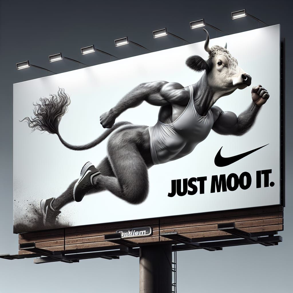 Hyperrealistic Cow Billboard: Just Moo It