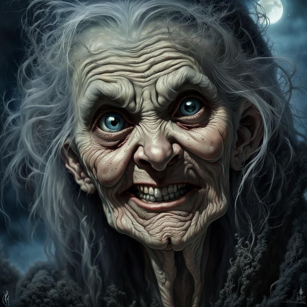 Magnificent Ugly Witch Portrait with Caricature Details