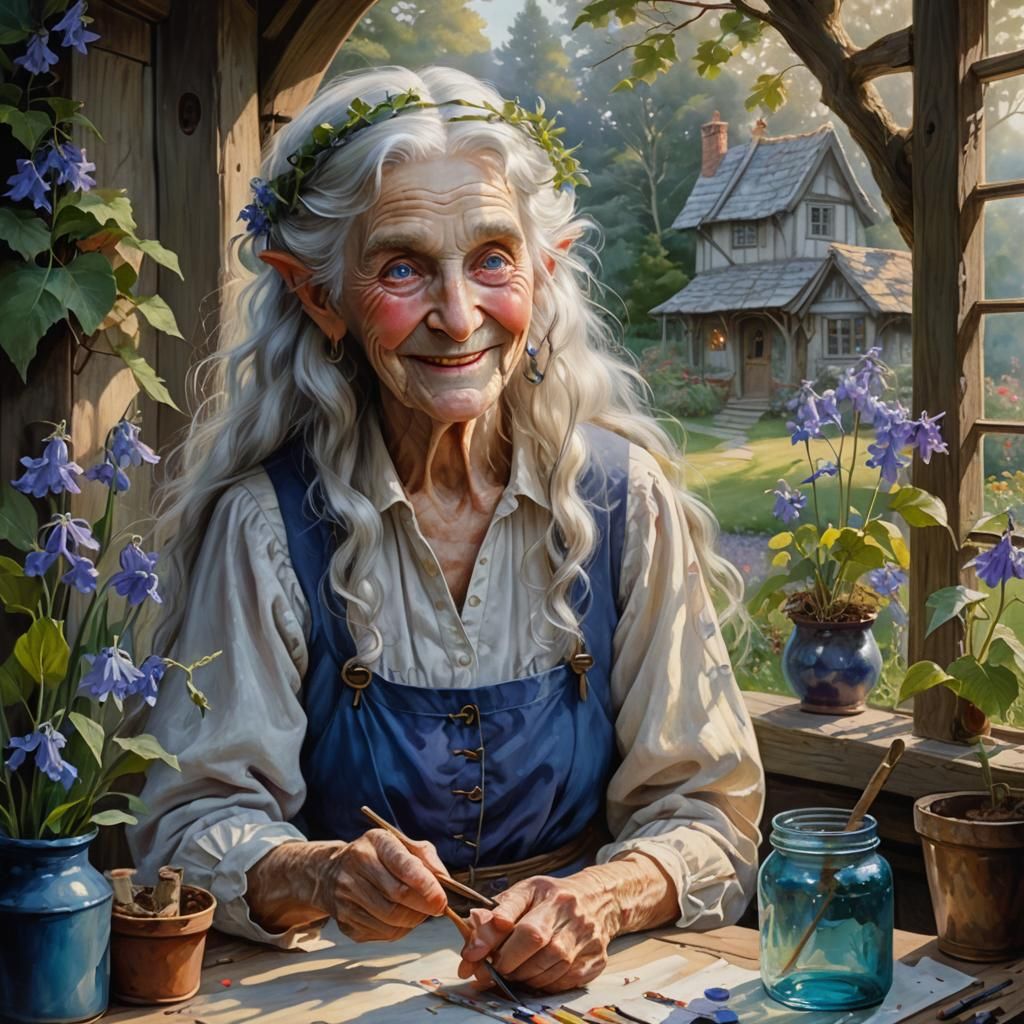 Smiling Elf Artist in Cottagecore Style