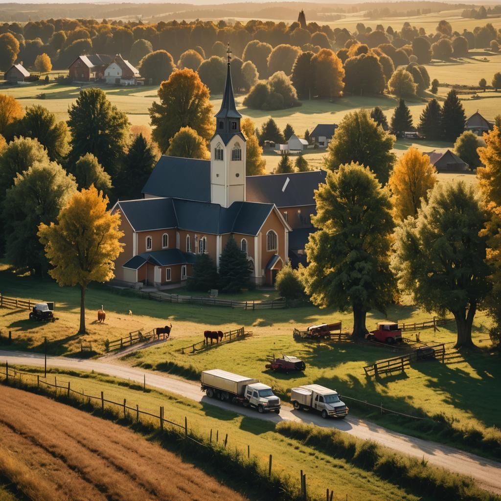 German Farm in Golden Light: Ansel Adams Style