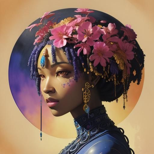 Vibrant Watercolor Portrait of African Spidergirl