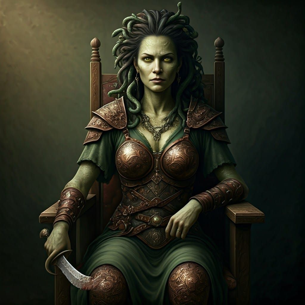 Surreal Warrior Goddess with Serpents in Hair and Cutlass