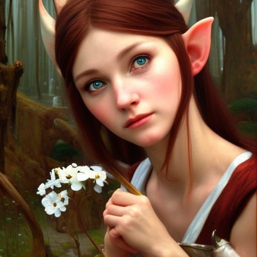 Elf Princess Surrounded by Goblins: Oil Painting