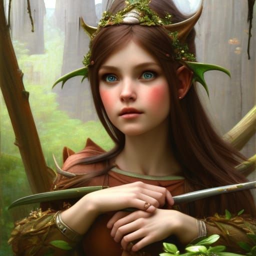 Elf Princess Surrounded by Goblins: Oil Painting