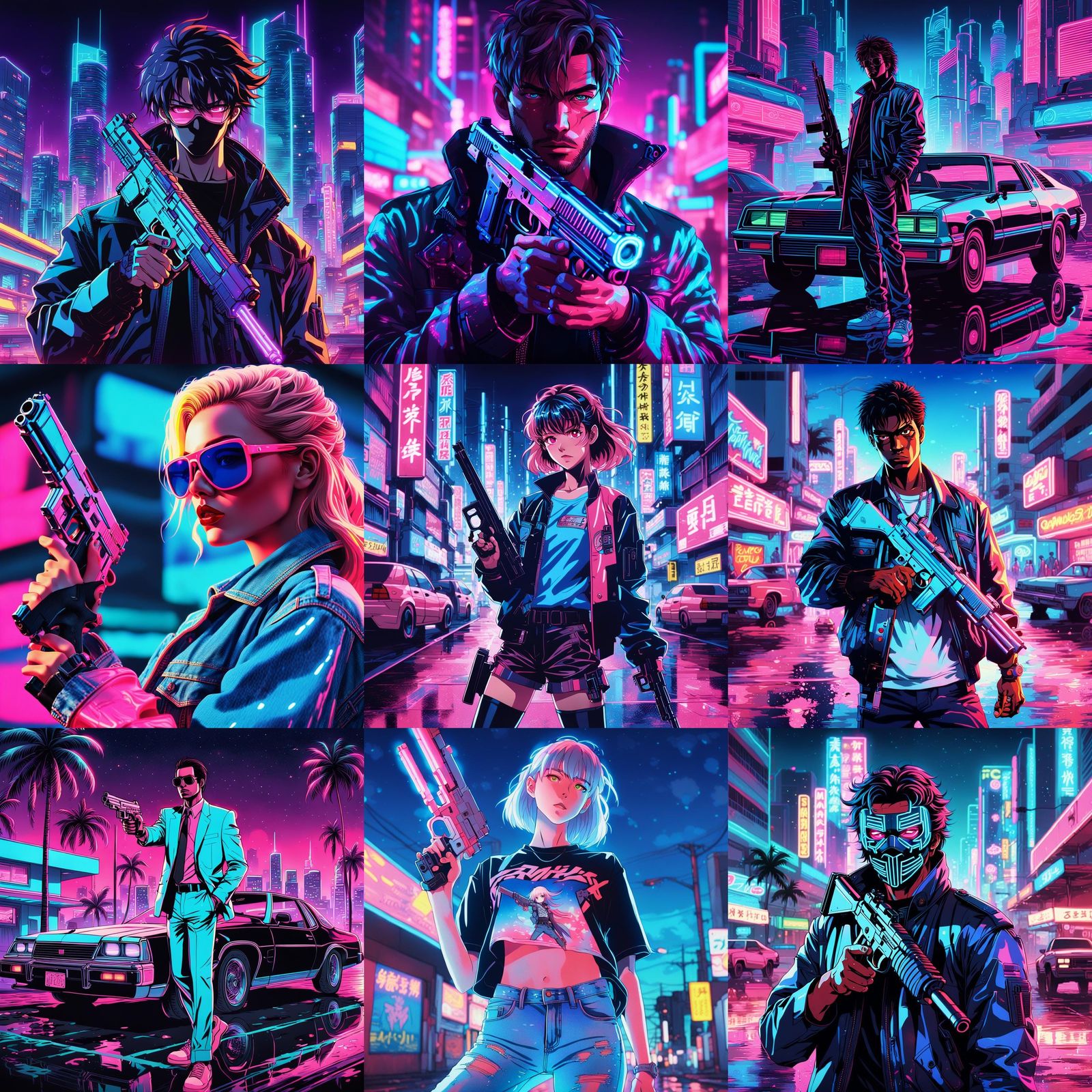 Vice City 80s Neon Scene in Anime Style