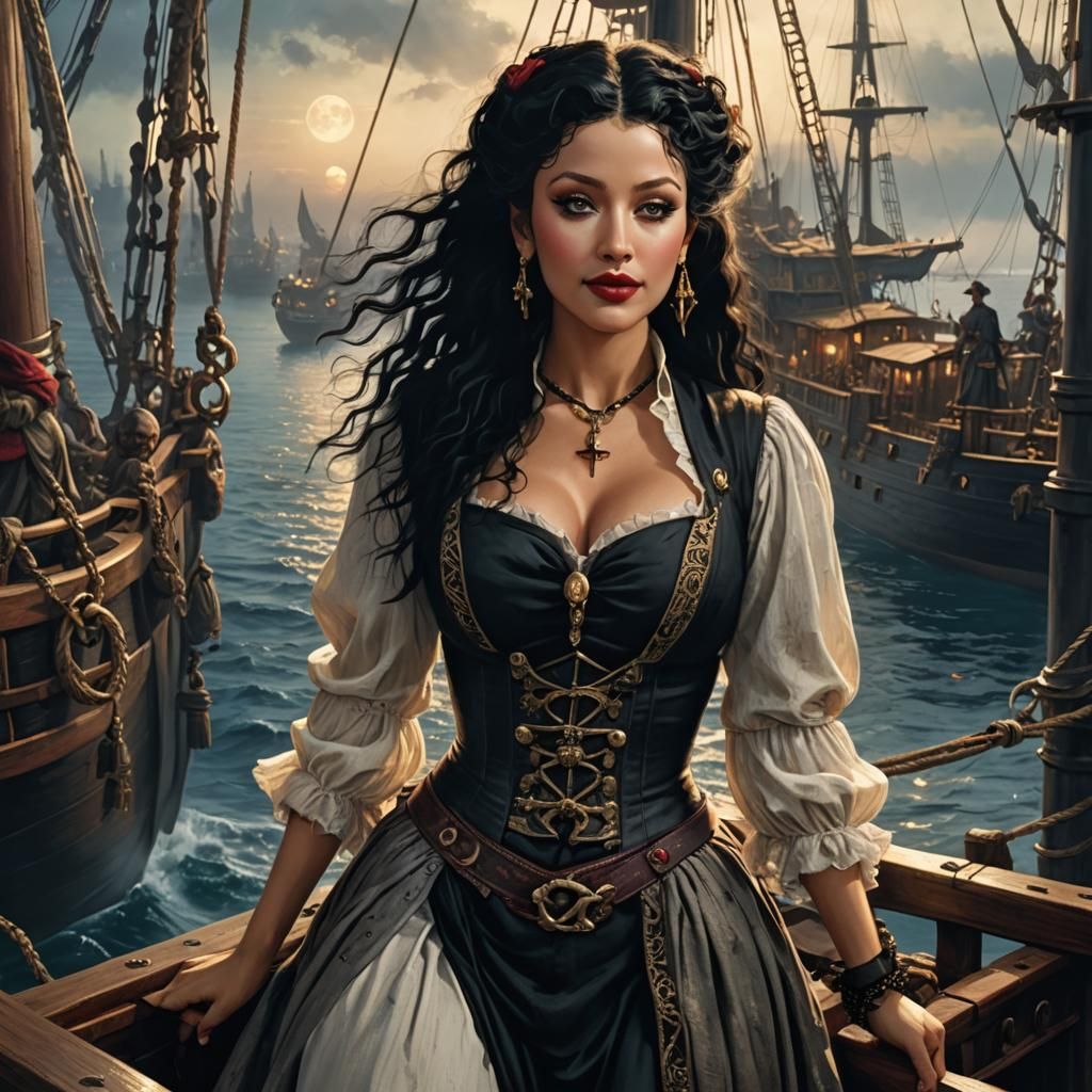 Pirate Christina Aguilera in Moonlight, Doré Style