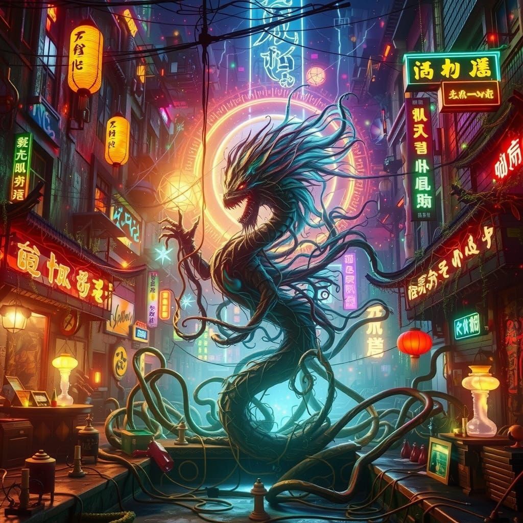Monstrous Botanical Entity in Neon Chinatown