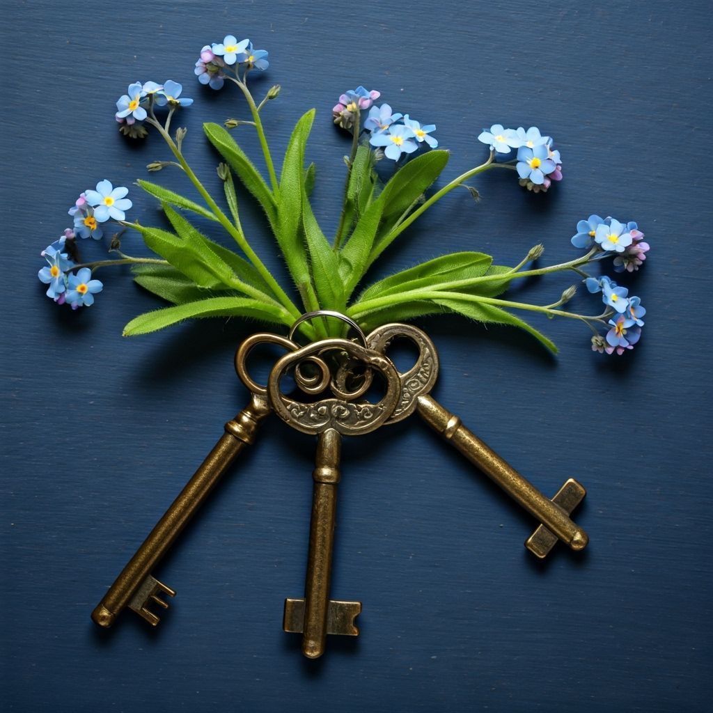 Forget-Me-Nots Bloom on Keys, Fairy Tale Illustration