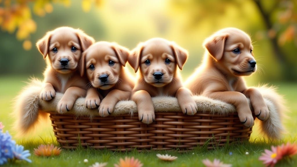 Cute Vintage Puppies in a Basket