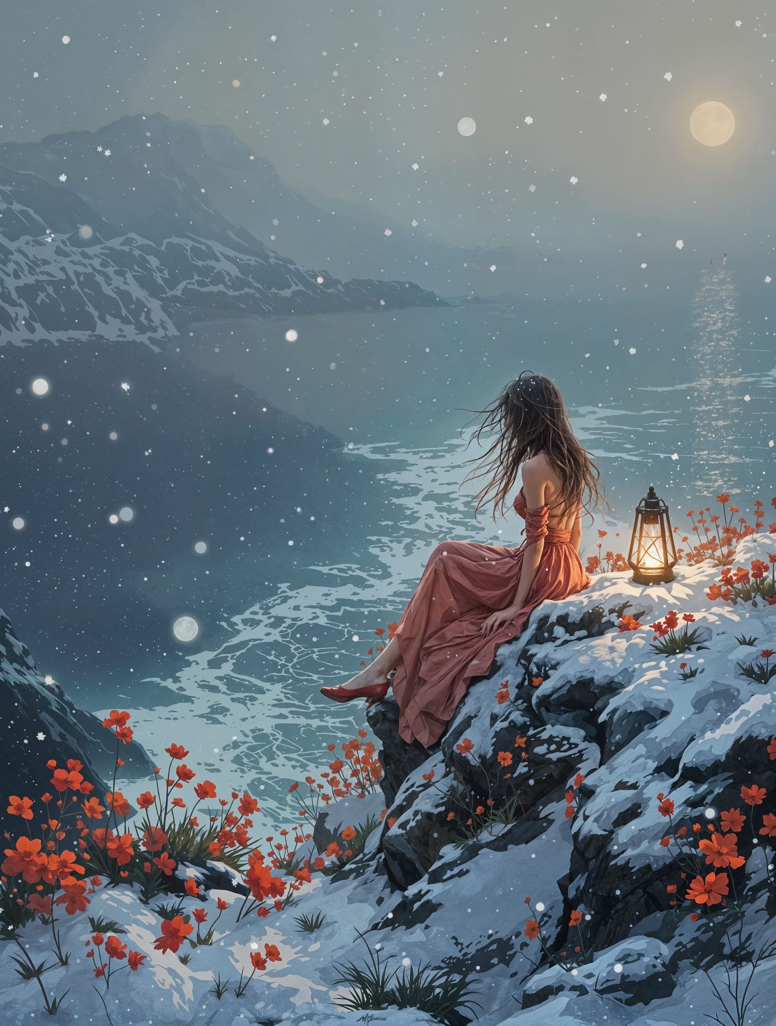 Ethereal Beauty in Snowy Norwegian Night