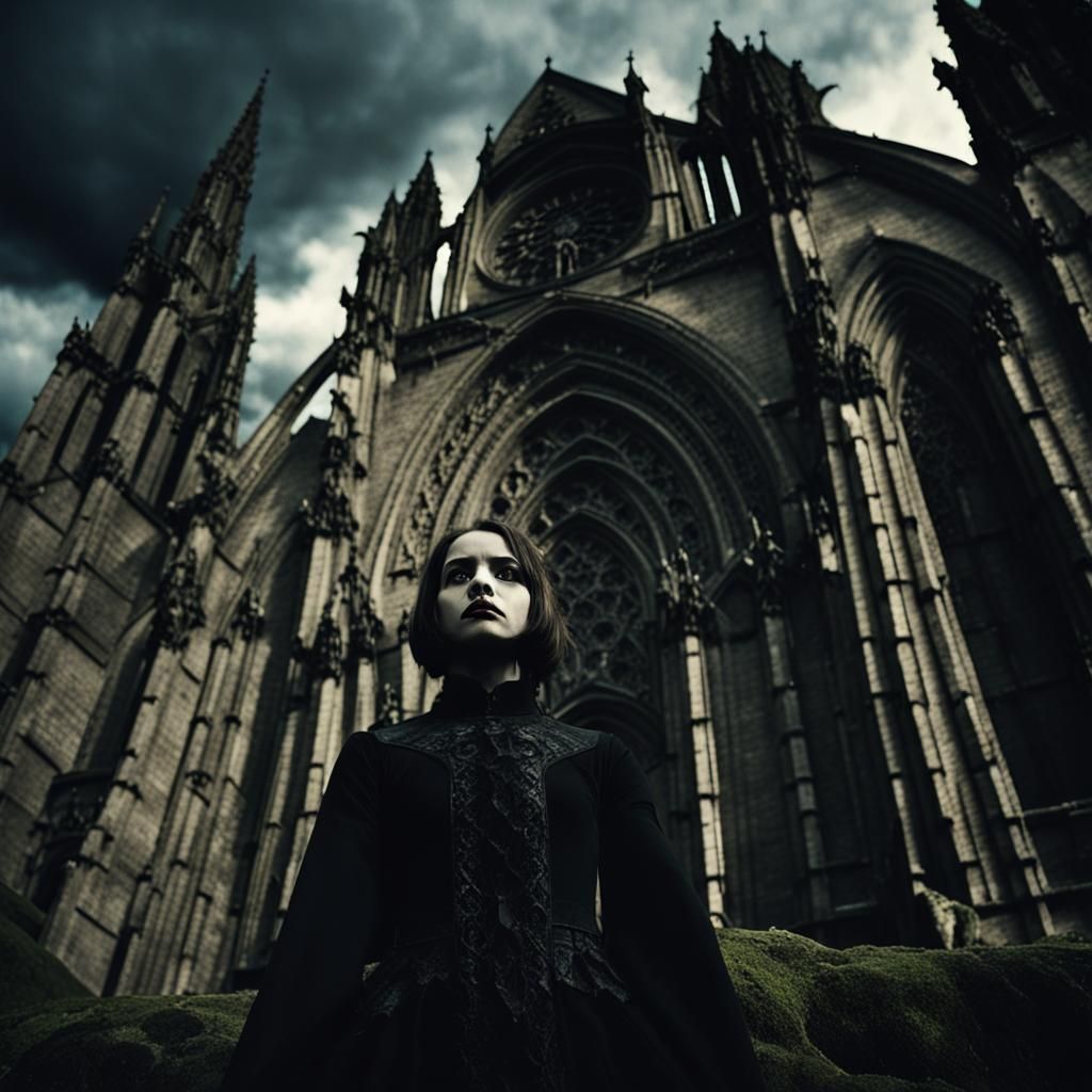 Gothic Cathedral Scene in Dark Romanticism Style